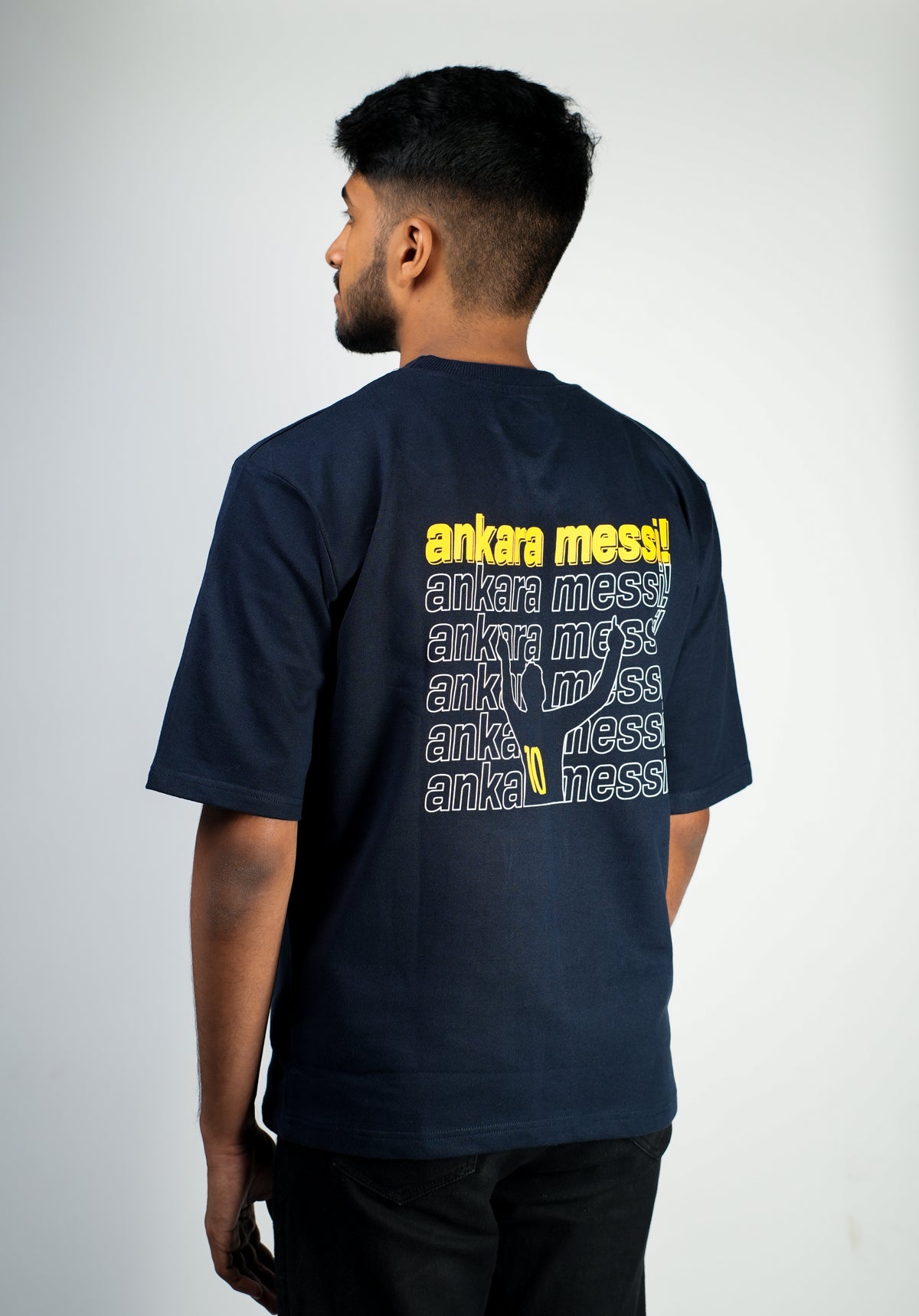 ERMN Ankara Messi Edition 240 GSM oversized football t-shirt — model back India