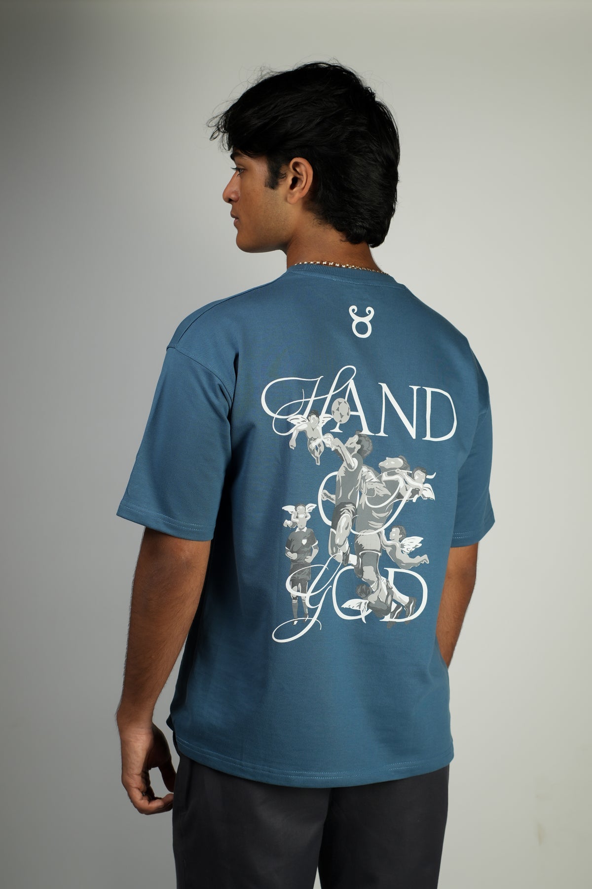 ERMN Hand of God Diego Maradona Edition 240 GSM oversized football t-shirt — back design close-up India