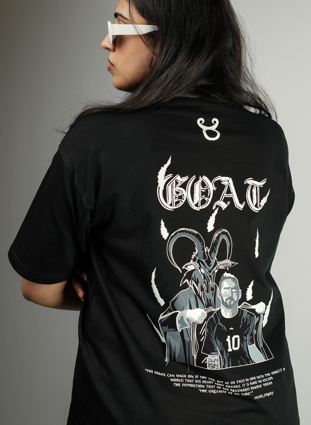 ERMN Messi The GOAT Edition 240 GSM oversized football t-shirt — model back side India