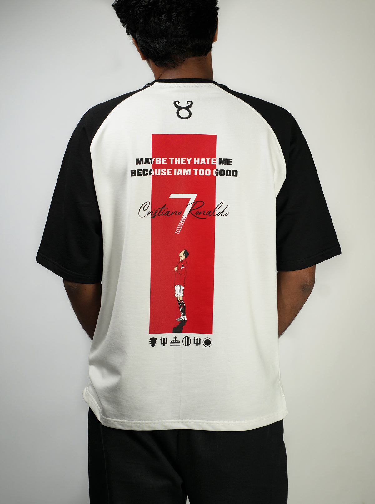ERMN Ronaldo Raglan Sleeve CR7 Edition 240 GSM oversized football t-shirt — model back India